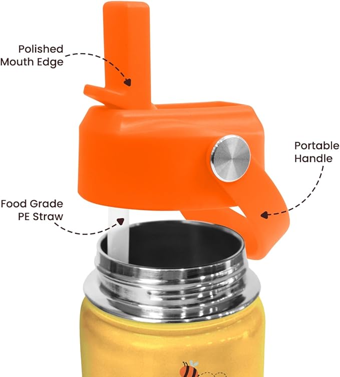 Bear Water Bottle - Kids Water Bottle with Straw Lid - 12 Oz Insulated Stainless Steel Water Bottles for Kid Boys - Travel Cup for School Sports