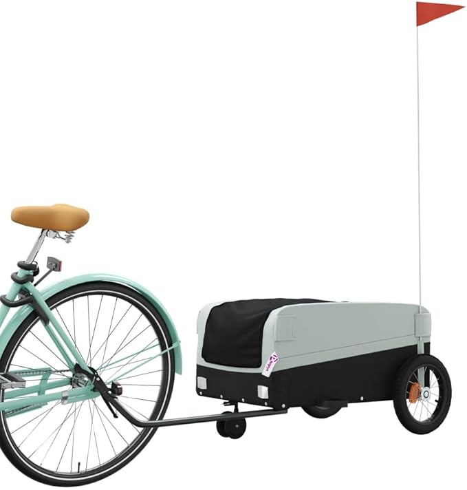 Bike Trailer Bicycle Cargo Trailer, Bike Wagon Trailer, Bike Cart with Safety Flag, Black and Gray 66.1 lb Iron, 48"x20.9"x20.9"