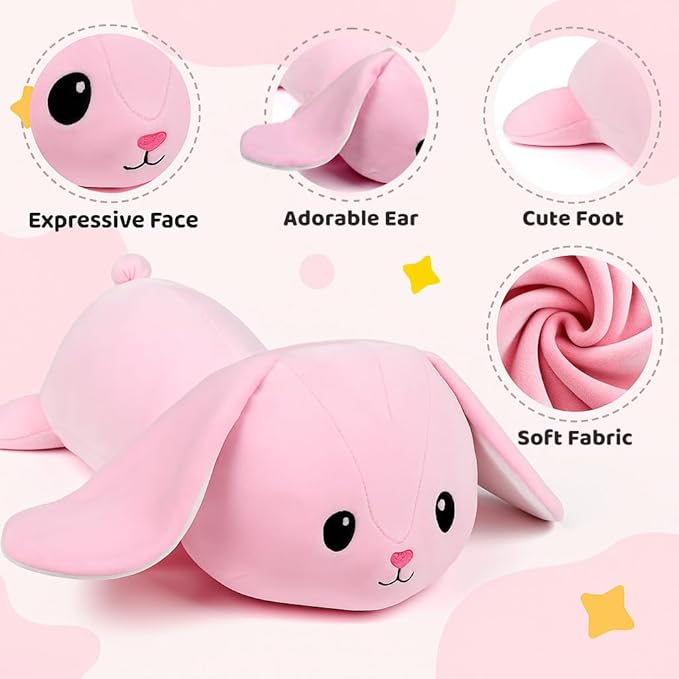 Puffpals Weighted Plush, Cute Bunny Weighted Stuffed Animal with Beads, Soft Sensory Plush Pillow Toy for Kids & Adults(13.7in, 1.6lbs)