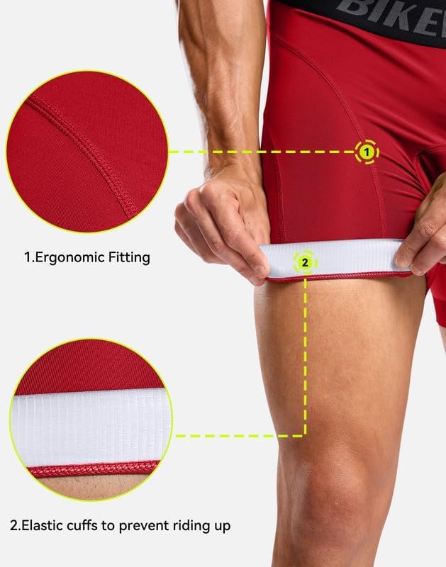 Bikewa Men's Cycling Underwear with Anti-Slip Leg Grips 4D Padded Bike Shorts MTB Liner for Bicycle Biking Riding