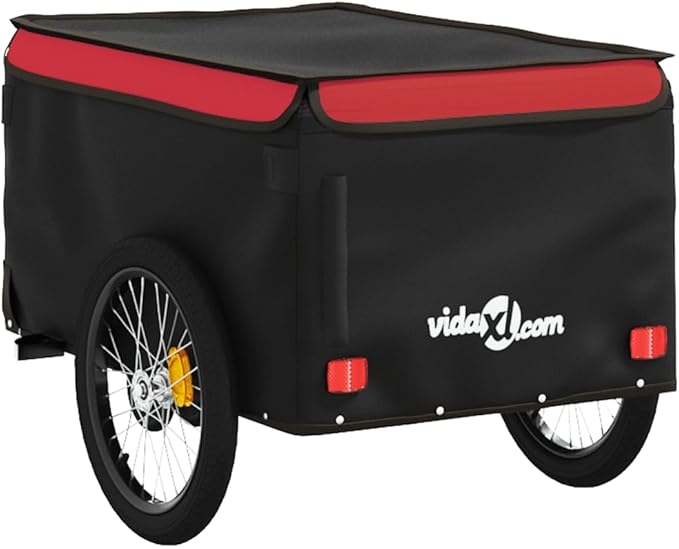 Bike Cargo Trailer, Bicycle Cart Bike Wagon Trailer, Bike Luggage Carrier, Loading Bike Storage Cart, Black and Red, Maximum Load Capacity: 66.1 lb,-436
