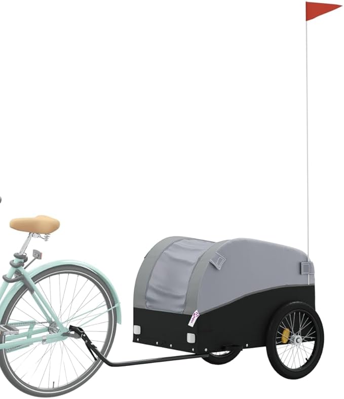Bike Wagon Trailer, Bike Cart with Safety Flag, Bike Trailer Bicycle Cargo Trailer, Black and Gray 99.2 lb Iron, 49.6"x24.8"x24.8"