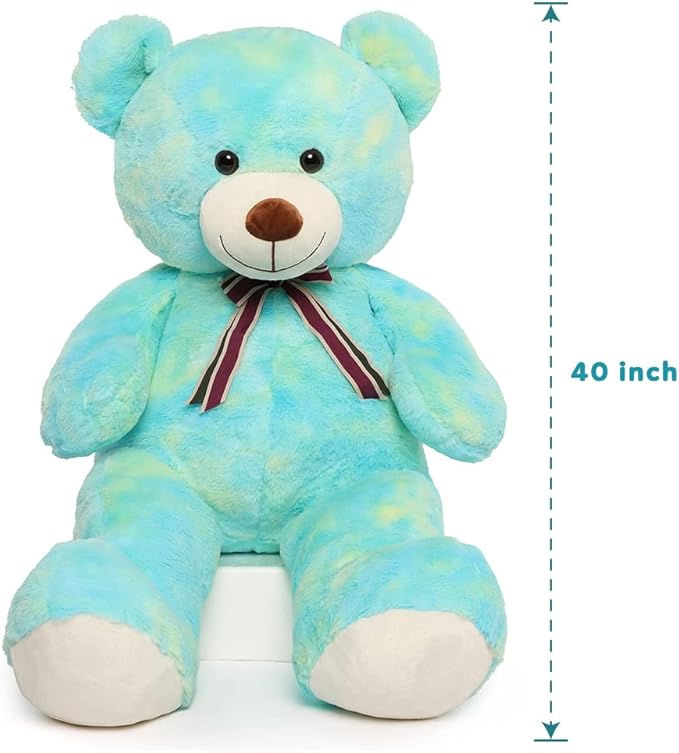 Tezituor Big Blue Teddy Bear Stuffed Animal,40 inch Giant Bear Plush Toys for Adult & Kids Boys Girls,Rainbow Jumbo Bears Plushie Gifts for Baby Shower Party,Valentine,Christmas,Birthday