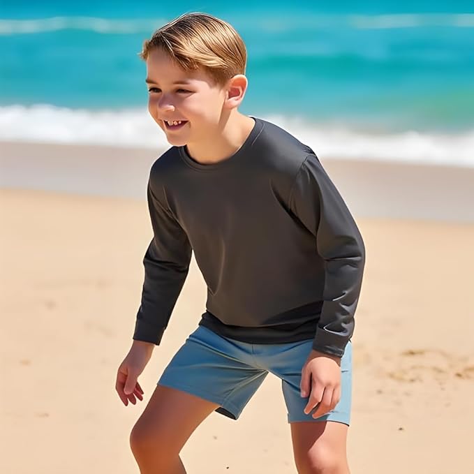 INGEAR Boys' Rash Guard UPF 50+ Swim Shirt - Lightweight, Quick-Dry, Durable Sun Protection for Swimming, Sizes XS-XL