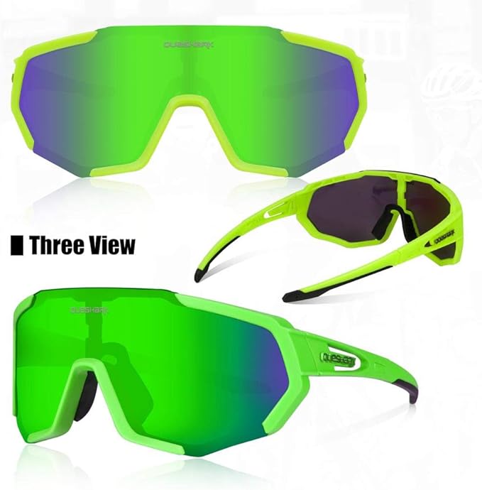Queshark Cycling Glasses, Sports Sunglasses for Men Women, 1 Polarized 2 HD Lens, Polarized Sunglasses for Cycling Running