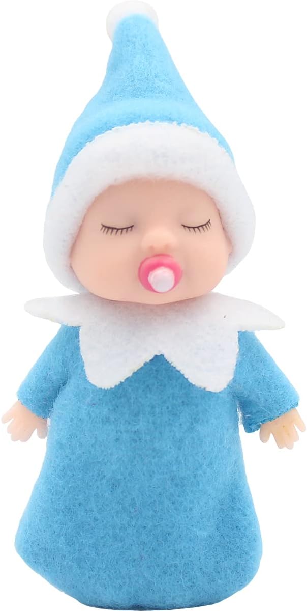 WULEEUPER Sleeping Elf Doll with Pacifier | Christmas Miniature Elf Doll Toys | New Year Holiday Decoration Party Gift (Blue)