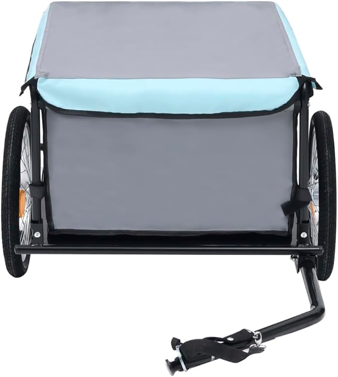 Bike Cargo Trailer with Rain Cover, Bicycle Cargo Trailer Foldable Two-Wheel Bike Luggage Wagon Bicycle Trailer with Removable Cover, Gray and Blue, Maximum Load Capacity: 143.3 lb