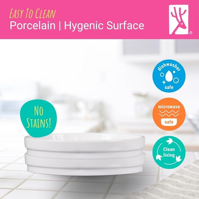 Elk and Friends Kids 7.8” Porcelain White Plates | Suitable for Babies/Toddlers | Microwave & Dishwasher Safe | Non Slip Dinnerware | Snack Dishes | 2 Pack