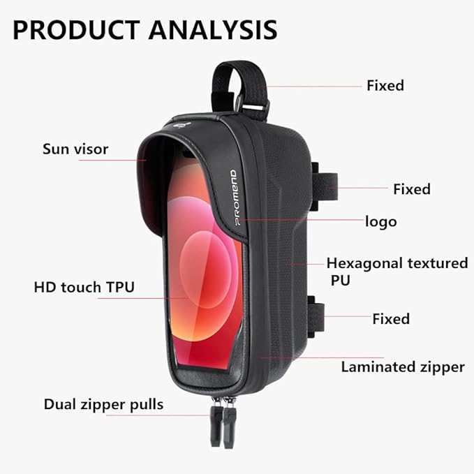 Waterproof Bike Frame Bag - MTB/Road Bike Top Tube Phone Holder for Phones Under 7", Universal Bicycle Phone Pouch with Rain Cover & Shockproof Design, Commuter Cycling Accessories