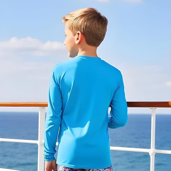 INGEAR Boys' Rash Guard UPF 50+ Swim Shirt - Lightweight, Quick-Dry, Durable Sun Protection for Swimming, Sizes XS-XL