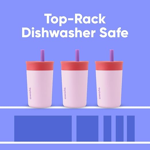 Owala Kids Insulation Stainless Steel Tumbler with Spill Resistant Flexible Straw, Easy to Clean, Kids Water Bottle, Great for Travel, Dishwasher Safe, 12 Oz, Navy and Blue (Home Base)
