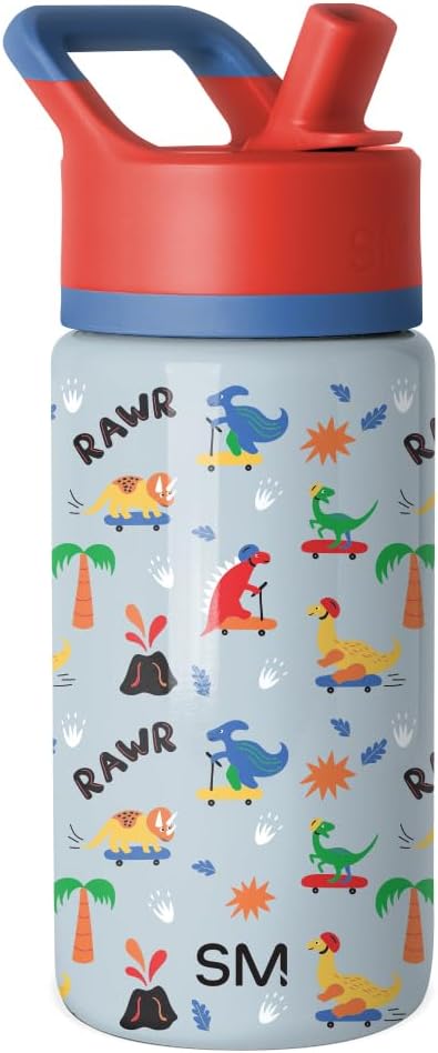 Simple Modern Kids Summit Water Bottle with Straw Lid | 14oz Stainless Steel Cup Insulated Tumbler for Toddlers, School | Rad Dino