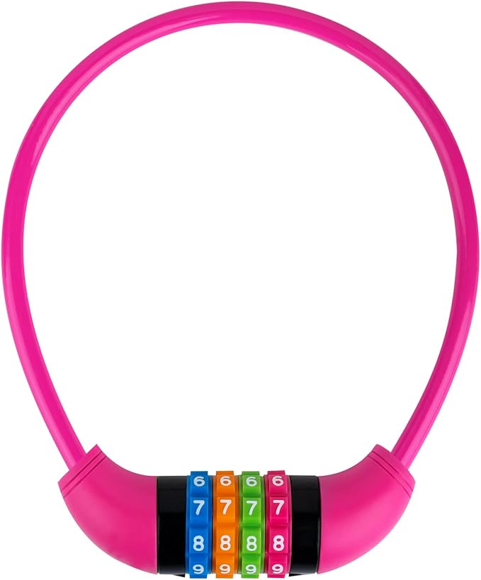 Bike Lock Cable, Bicycle Cable Lock with 4 Digit Combination & Alloy Lock Head, Resettable Combination Kids Bike Cable Lock, 2 Ft x ∅1/2 in (Rose Red)