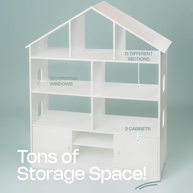 Kids Bookshelf and Toy Storage - 4-Tier White Wooden Children's Bookcase for Kids, Toddler, Nursery, Playing Room - Modern, Contemporary Style - Space Saving - Wall Mounted