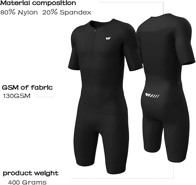 Logas Men‘s Triathlon Suit Trisuit Race Skinsuit Cycling Speed Suit Swimskin Bike Swim Run