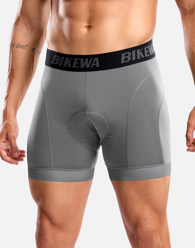 Bikewa Men's Cycling Underwear with Anti-Slip Leg Grips 4D Padded Bike Shorts MTB Liner for Bicycle Biking Riding