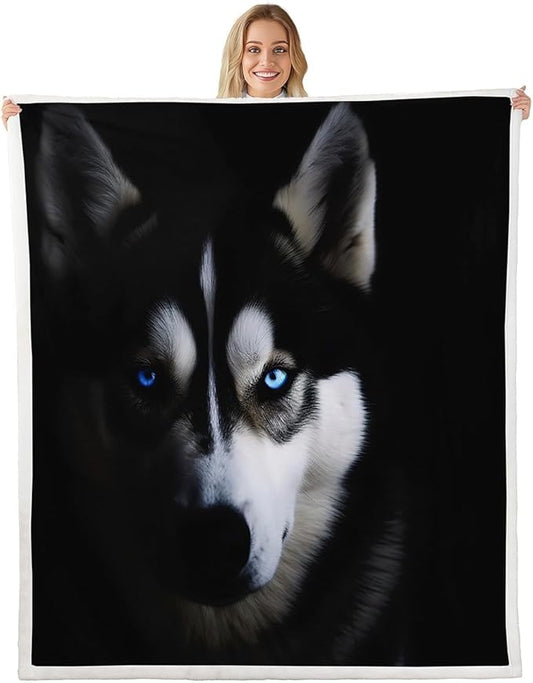 Dog Sherpa Blanket Cute Pet Dog Fleece Throw Blanket for Sofa Couch Bed 3D Animal Theme Plush Blanket Siberian Husky Breathable Fuzzy Blanket Room Decor 40x50 Inch