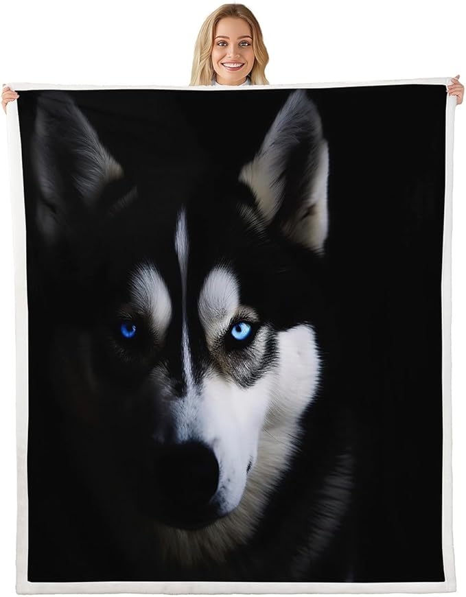 Dog Sherpa Blanket Cute Pet Dog Fleece Throw Blanket for Sofa Couch Bed 3D Animal Theme Plush Blanket Siberian Husky Breathable Fuzzy Blanket Room Decor Twin 60x80 Inch