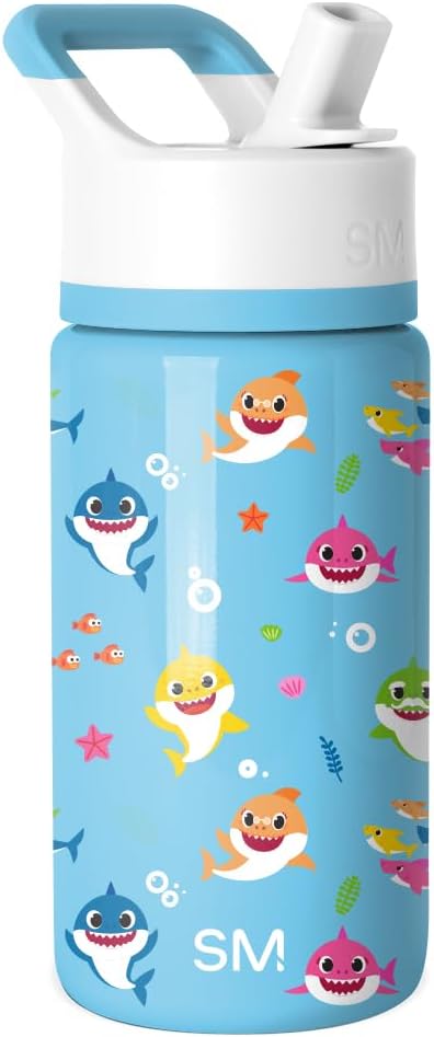 Simple Modern Kids Summit Water Bottle with Straw Lid | Baby Shark 14oz Stainless Steel Cup Insulated Tumbler for Toddlers, School | Baby Shark Friends