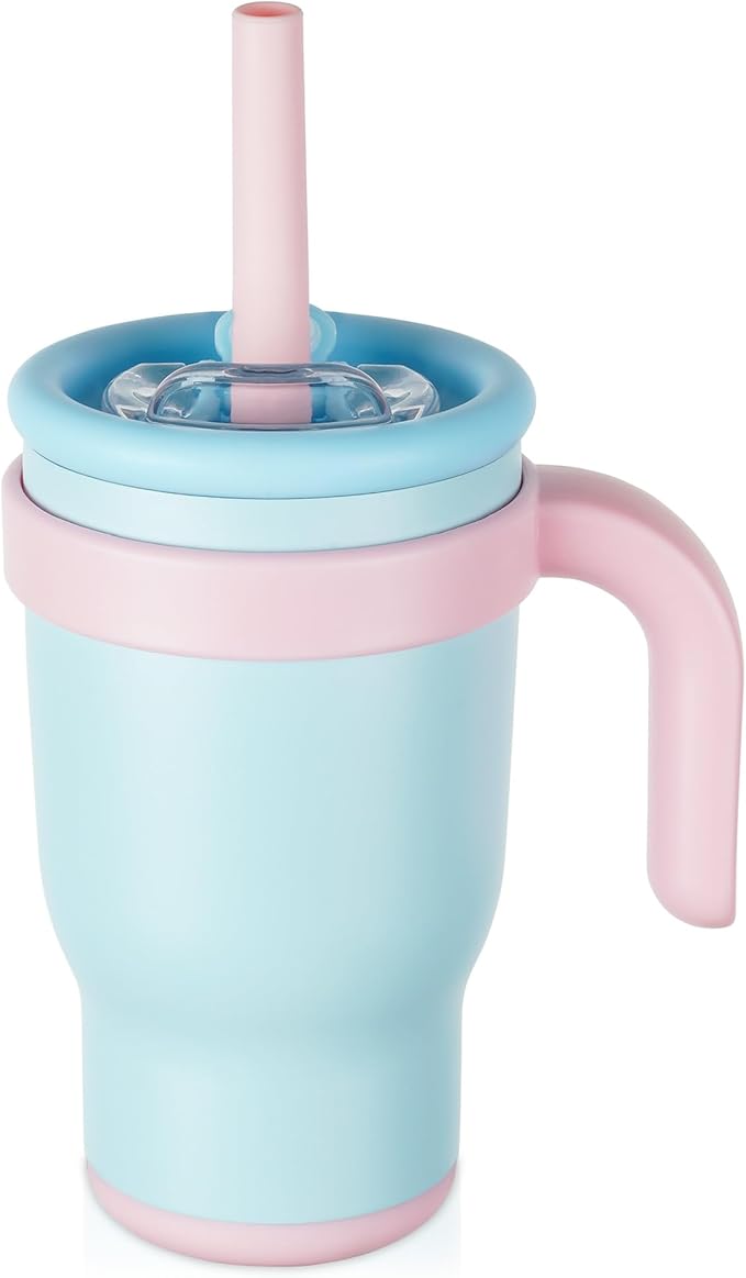 14oz Toddler Sippy Cup Vacuum Insulated Stainless Steel Kids Cup with Handle, Spill-Proof Straw, Leak-Proof Travel Cup for Home or On-the-Go