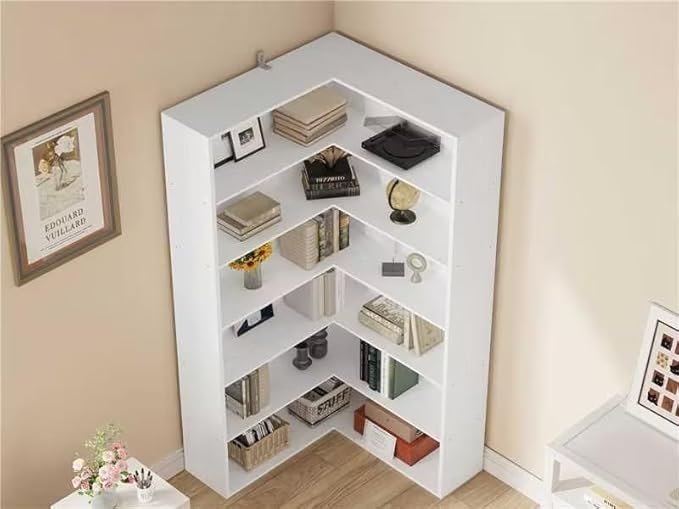 ANCTOR Corner Bookshelf, 6 Tiers Corner Bookcases with Baffles Etagere Shelf Storage Rack for Living Room Home Office, White
