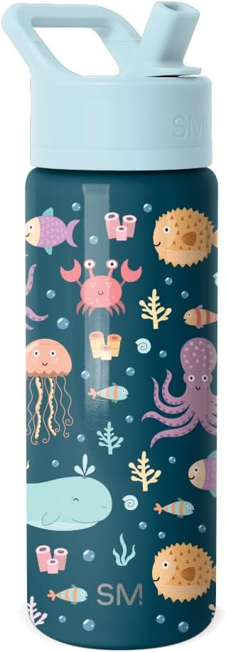 Simple Modern Kids Summit Water Bottle with Straw Lid | 18oz Stainless Steel Cup Insulated Tumbler for Toddlers, School | Under the Sea