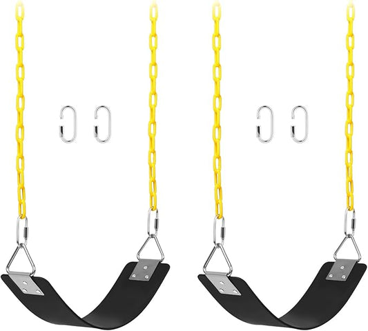 2 Pack Swing Sets, AGPTEK Swing Seat with 66 Inch Anti-Rust Chains Thermoplastic Coated, Support 250lb, Accessories Replacement with Snap Hooks for Outdoors, Playground (Black)