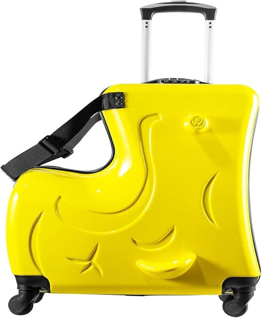 20 Inch Ride On Kids Suitcase with Wheels, Ride on Luggage with Pedal, Hardshell Kids Suitcase Adjustable Safe Harness, ABS+PC, Up To 100 Lbs, Yellow