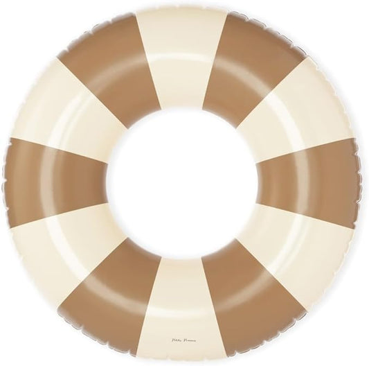 Petites-Pommes Donut Floaties for Adults - Durable Inner Tube, Handprinted Classic Striped Design Swimming Tube, Soft Comfort Seaming, Packable Floats for Travel, Light Brown, 47 inch