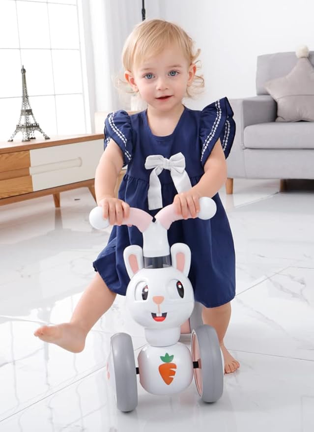 YGJT Baby Balance Bike Toys for 1 Year Old Girls, First Birthday Gifts for 10-36 Months Toddlers Bike, Non-Pedal 4 Silent Wheels Riding Toys, Kids Pre-School First Bike Rabbit