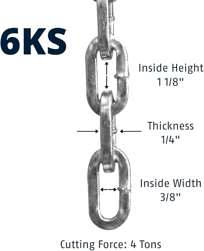 ABUS Hardened Steel 6KS 2 Foot x 1/4" Thick Square Security Chain for Bikes, Containers, Trailers, ATV's, Motorcycles and Personal/Industrial Property