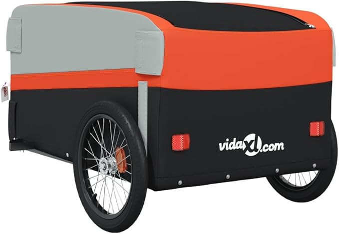 Bike Trailer Bicycle Cargo Trailer, Black and Orange, 99.2 lb Iron, 53.9"x27.2"x23.2"