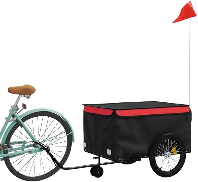Bike Cargo Trailer, Bicycle Cart Bike Wagon Trailer, Bike Luggage Carrier, Loading Bike Storage Cart, Black and Red, Maximum Load Capacity: 99.2 lb,-441