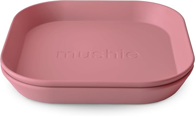 mushie Square Dinnerware Plates for Kids | Made in Denmark, Set of 2 (Dusty Rose)