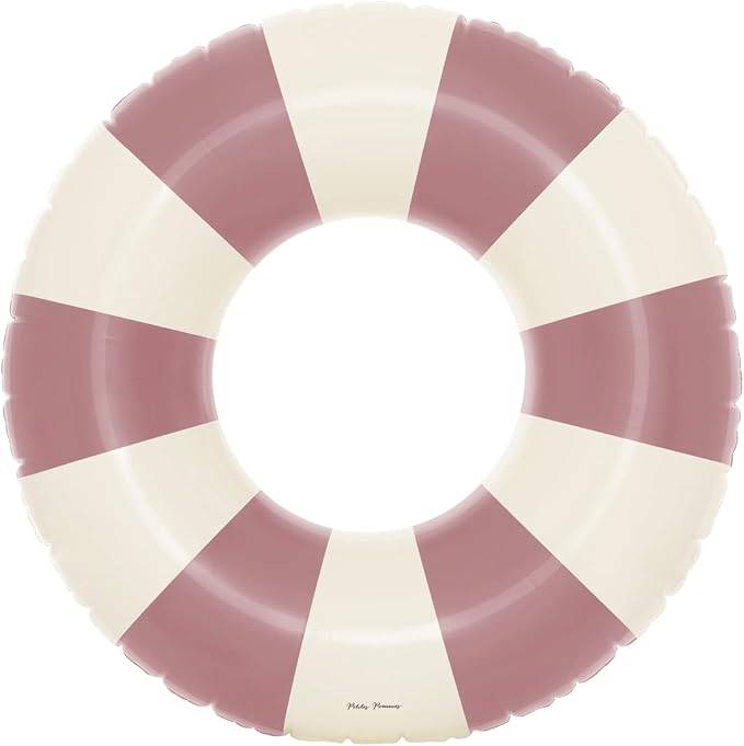 Petites-Pommes Floats for Kids - Durable Inner Tube, Handprinted Classic Striped Design Children's Swim Rings, Soft Comfort Seaming, Packable Floats for Travel, Vintage Pink, 35 inch