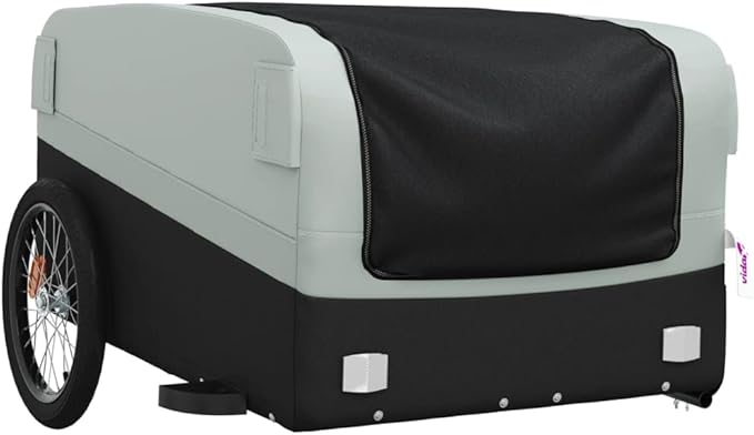 Bike Trailer Bicycle Cargo Trailer, Bike Wagon Trailer, Bike Cart with Safety Flag, Black and Gray 99.2 lb Iron, 53.9"x27.2"x23.2"