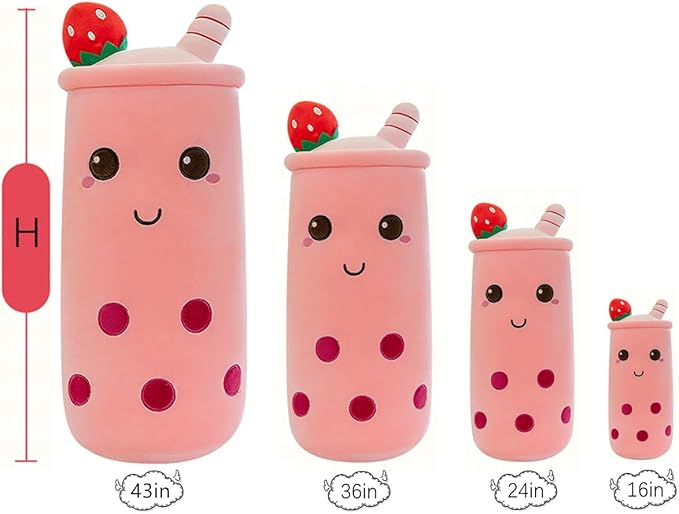 Cute Plushies Plush Plushie Long Strawberry Pillow Bubble Tea Stuffed Animal Gift for Kids Adults (Long Pink Round Plush,43 Inch)