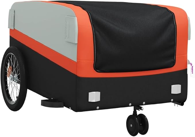 Bike Trailer Bicycle Cargo Trailer, Bike Wagon Trailer, Bike Cart with Safety Flag, Black and Orange 99.2 lb Iron, 54.3"x27.2"x22.8"