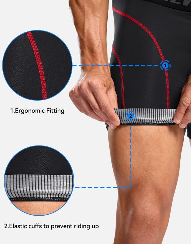 Bikewa Men's Cycling Underwear with Anti-Slip Leg Grips 4D Padded Bike Shorts MTB Liner for Bicycle Biking Riding