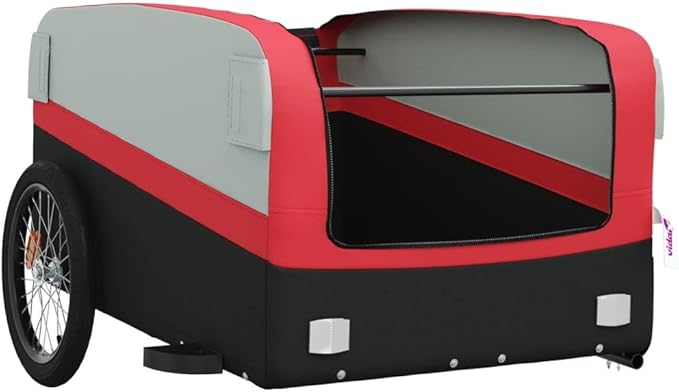 Bike Trailer Bicycle Cargo Trailer, Bike Wagon Trailer, Bike Cart with Safety Flag, Black and Red 99.2 lb Iron, 53.9"x27.2"x23.2"