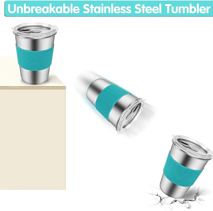 Stainless Steel Kids Cups, 6 Pack 12oz Leak Proof Kids Straw Cup Sippy Tumblers with Lid and Straw, Unbreakable Water Drinking Glasses, BPA-Free Metal Mug for Toddler Children Adult Indoor Outdoor