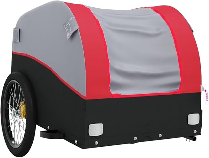 Bike Wagon Trailer, Bike Cart with Safety Flag, Bike Trailer Bicycle Cargo Trailer, Black and Red 99.2 lb Iron, 49.6"x24.8"x24.8"