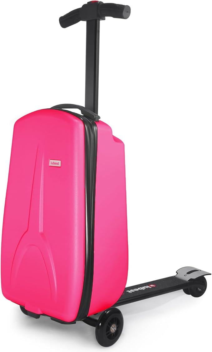Scooter Luggage for Kids Scooter Suitcase for Ages 4-12, 4 in 1 Kids Luggage Boarding Suitcase Detachable & Foldable Scooter Travel Trolley Ride On Luggage-Rose Pink