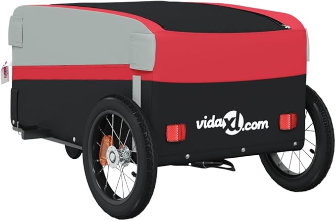Bike Trailer Bicycle Cargo Trailer, Bike Wagon Trailer, Bike Cart with Safety Flag, Black and Red 66.1 lb Iron, 48"x20.9"x20.9"