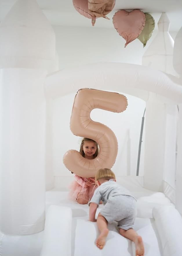 Inflatable White Bounce House for Kids Indoor Outdoor Bouncy Castle for Kid 3-10 Toddler Bounce House with Ground Cover Mat& Blower, Wedding Party Kids Birthday Party (Small Bounce House White)