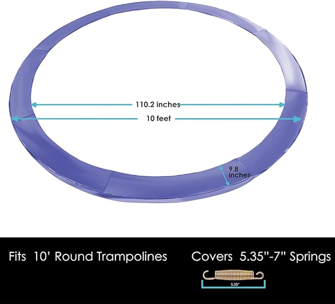 Trampoline Parts CO 8 FT 10 FT 12 FT 14 FT Universal Trampoline Spring Pad Cover Replacement, UV Resistant, Safety Foam Protection, Blue & Black Options, Compatible with Jumpzylla Trampolines