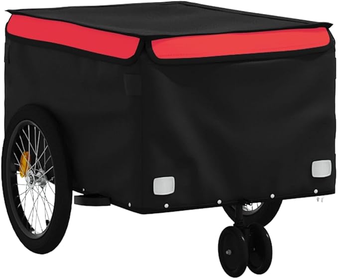 Bike Cargo Trailer, Bicycle Cart Bike Wagon Trailer, Bike Luggage Carrier, Loading Bike Storage Cart, Black and Red, Maximum Load Capacity: 66.1 lb,-436
