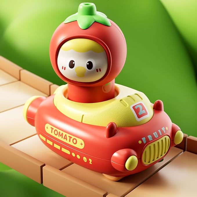 Toddler Press and Go Cars Toys for Toddlers 1-3, 1 Year Old Baby Racing Cars, Infant Play Vehicle Set, Push Go Friction Car Toys for 18-24 Month, 1st Birthday for Boys Girl (Fruit)