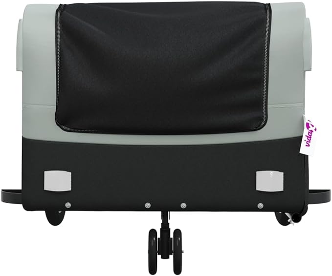 Bike Trailer Bicycle Cargo Trailer, Bike Wagon Trailer, Bike Cart with Safety Flag, Black and Gray 99.2 lb Iron, 49.6"x24.8"x20.1"