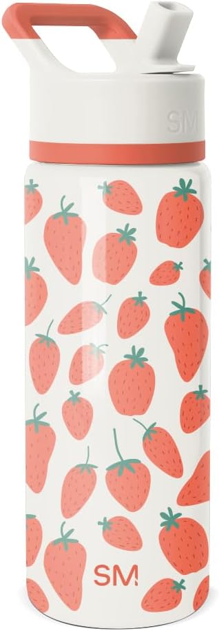 Simple Modern Kids Summit Water Bottle with Straw Lid | 18oz Stainless Steel Cup Insulated Tumbler for Girls, School | Strawberries on Cream